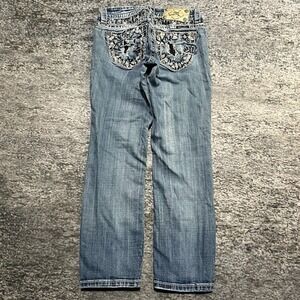 Miss Me Mid Rise Jeans Womens 26 (26x26) Blue Embellished Easy Straight Sequin